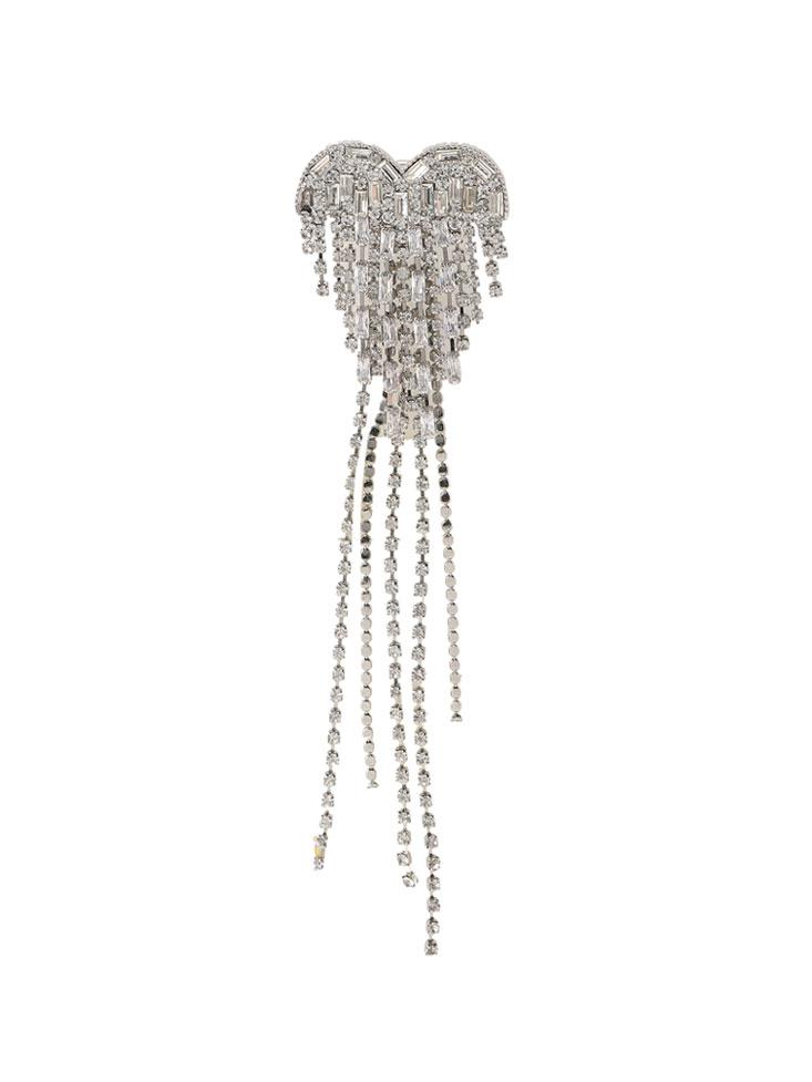 Crystal Tassel White Silver Earrings | Nana Jacqueline Designer Wear