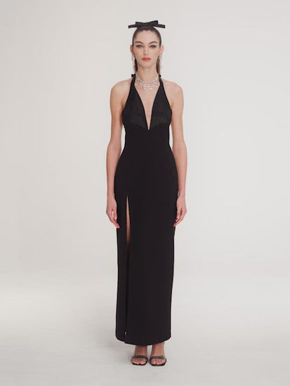Keyaira Black Satin Dress | Nana Jacqueline Designer Wear