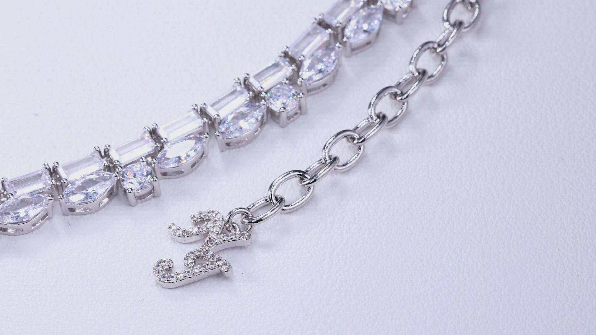 silver necklace with a diamond trim